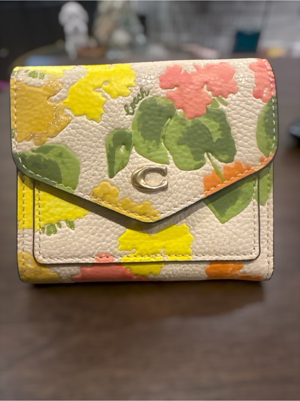 Coach Floral Compact Wallet - Cream, Yellow, Green, Pink, Orange